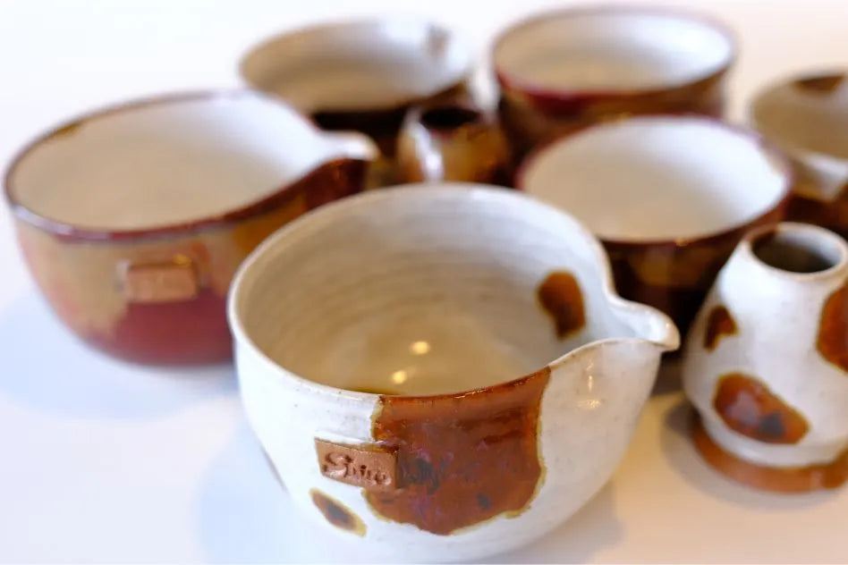 Cow Motif Glaze Handcrafted Ceramic Katakuchi Matcha Bowl
