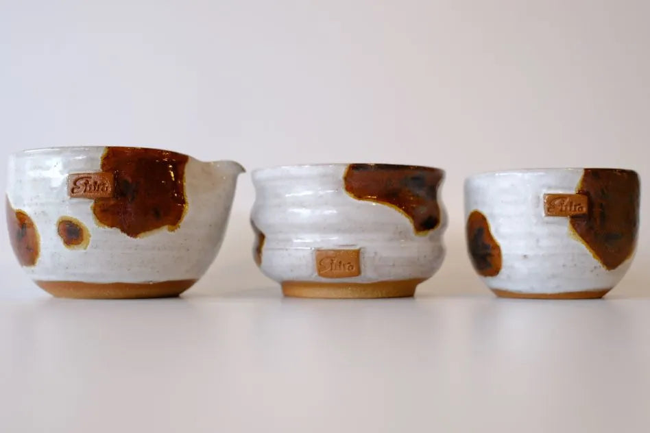 Cow Motif Glaze Handcrafted Ceramic Katakuchi Matcha Bowl