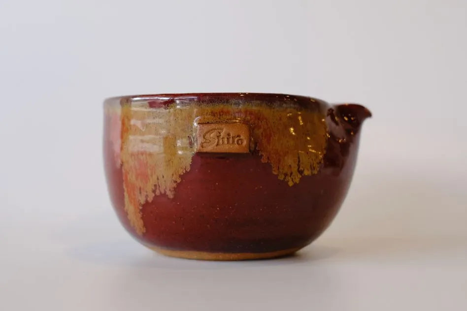 Deep Flambe Red Handcrafted Ceramic Katakuchi Matcha Bowl